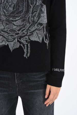 Crewneck Sweater with Embroidered Rose