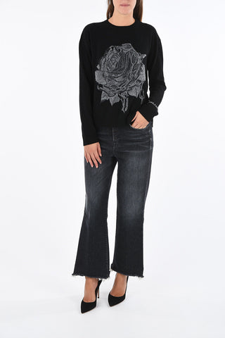 Crewneck Sweater with Embroidered Rose