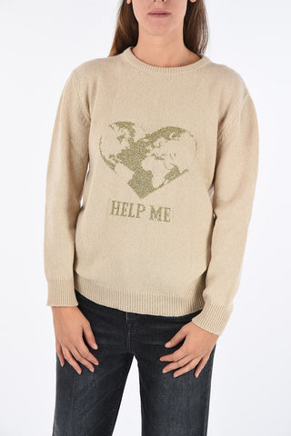 Crewneck HELP ME Sweater with Lurex Embroidery