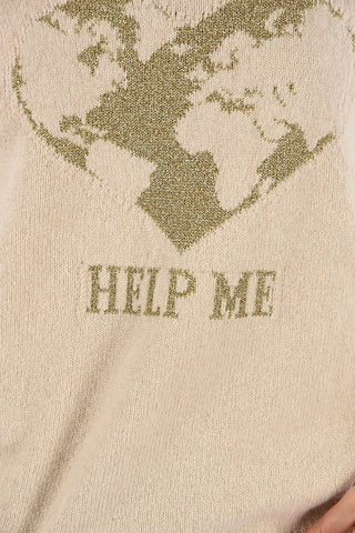 Crewneck HELP ME Sweater with Lurex Embroidery