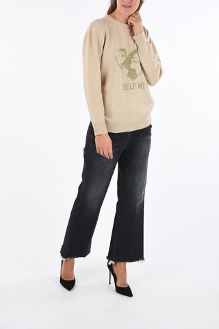 Crewneck HELP ME Sweater with Lurex Embroidery