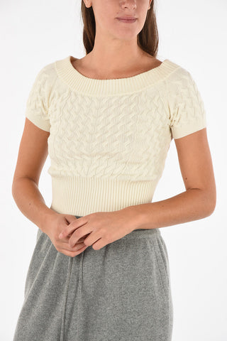 Maglia Maniche Corte Crochet con Scollo a Barca
