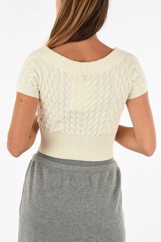 Maglia Maniche Corte Crochet con Scollo a Barca