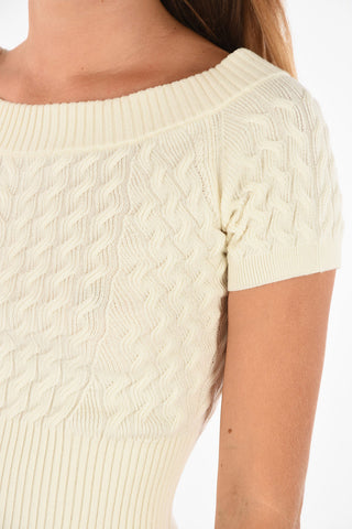 Maglia Maniche Corte Crochet con Scollo a Barca