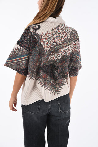 Short Sleeve Paisley Printed Turtleneck Sweater
