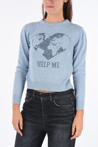 Crewneck HELP ME Sweater with Lurex Embroidery