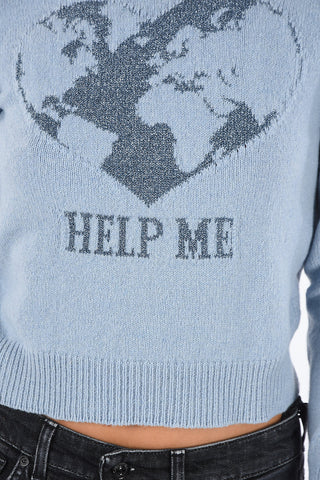 Crewneck HELP ME Sweater with Lurex Embroidery