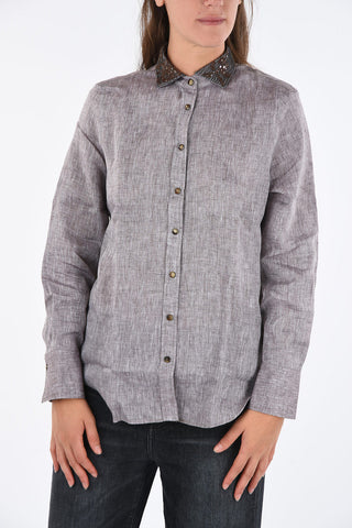 Camicia in Lino con Colletto Ricamato