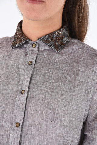 Camicia in Lino con Colletto Ricamato