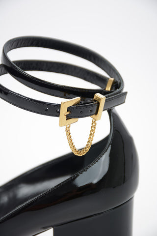 GARAVANI Lacquered Leather Pumps with Ankle Strap 6.5cm