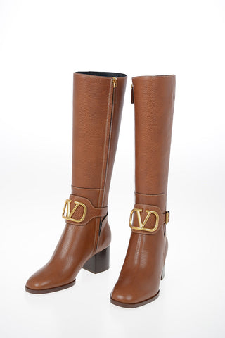 GARAVANI Leather Knee Length Boots with Buckle 6 cm