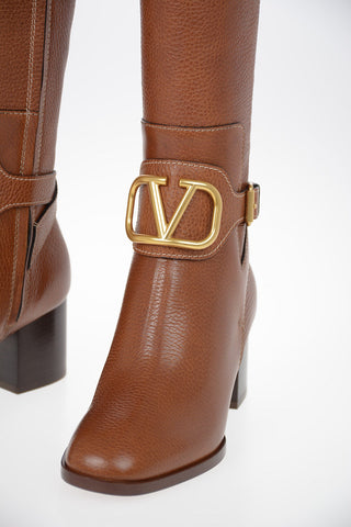 GARAVANI Leather Knee Length Boots with Buckle 6 cm