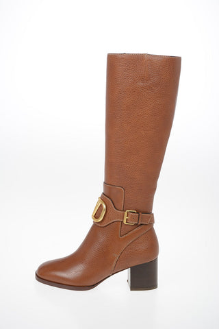 GARAVANI Leather Knee Length Boots with Buckle 6 cm