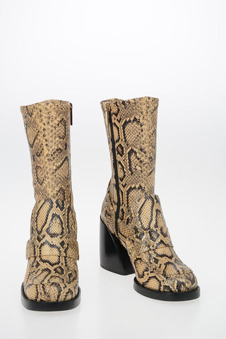Python Printed Leather ADELIE Calf Length Boots 9cm