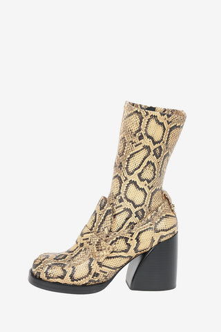 Python Printed Leather ADELIE Calf Length Boots 9cm