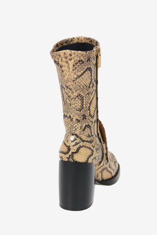 Python Printed Leather ADELIE Calf Length Boots 9cm