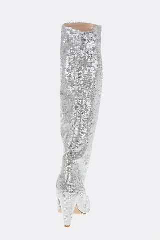 Sequined PILLE Knee High Boots 10cm