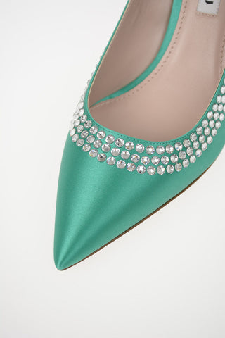 Satin Pumps with Jewel Details 8cm