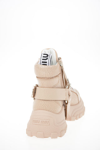 Leather COMBAT CRACKLE CRYSTAL Sneakers with Track Sole 