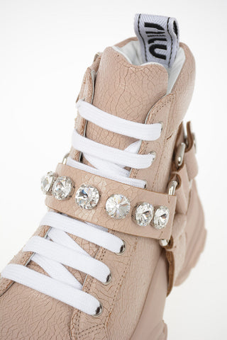 Leather COMBAT CRACKLE CRYSTAL Sneakers with Track Sole 