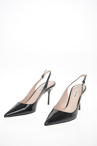 Slingbacks in Vernice con Dettaglio Gioiello 8 cm