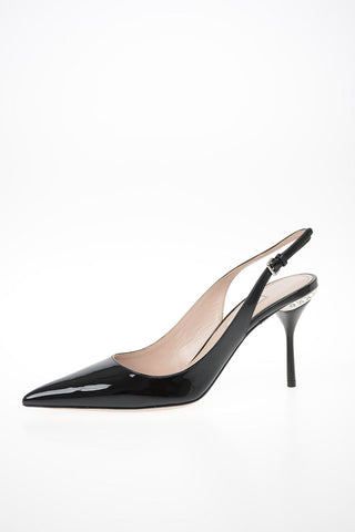 Slingbacks in Vernice con Dettaglio Gioiello 8 cm