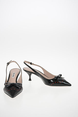 Lacquered Leather Slingbacks with Brogue 6cm