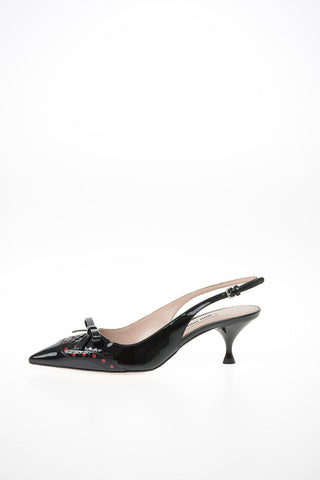 Lacquered Leather Slingbacks with Brogue 6cm