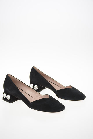 Suede Ballet Flats with Jewel Heel 3.5 cm