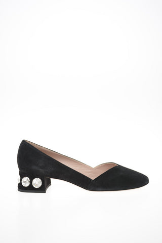 Suede Ballet Flats with Jewel Heel 3.5 cm