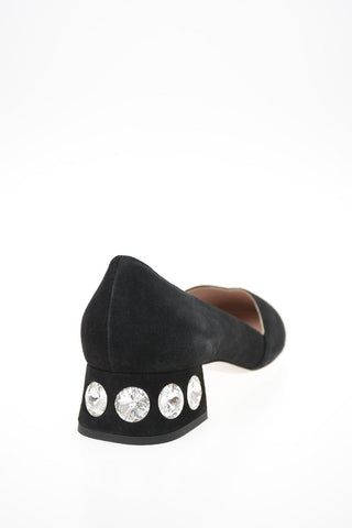 Suede Ballet Flats with Jewel Heel 3.5 cm