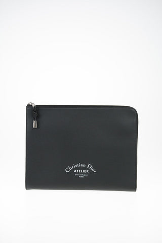 Textured Leather Business Bag with Printed Logo