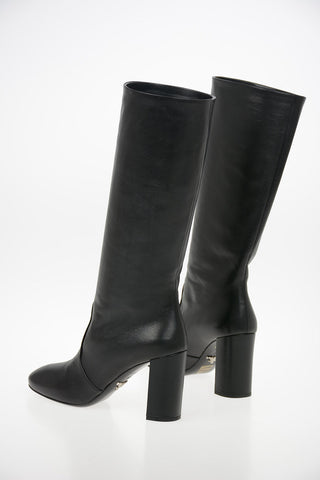 Leather Pull On Boots with Squared Heel 8 cm