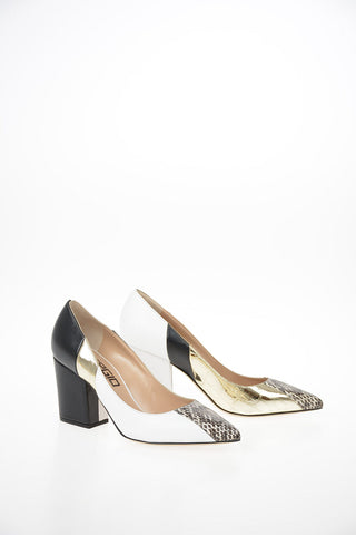Block Heel Pumps with Snake Skin Insert 8cm