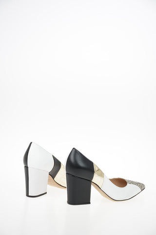 Block Heel Pumps with Snake Skin Insert 8cm