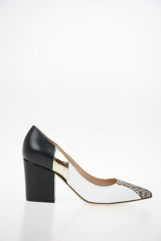 Block Heel Pumps with Snake Skin Insert 8cm