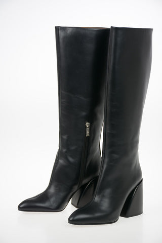 Block Heel Leather Boots 8cm