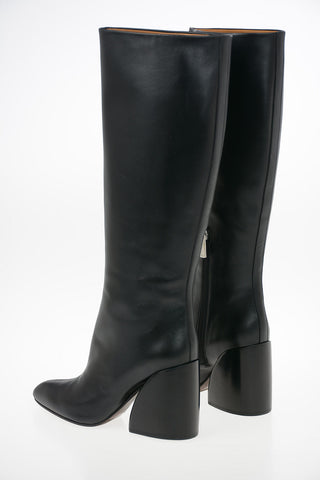 Block Heel Leather Boots 8cm