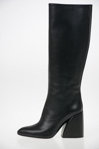 Block Heel Leather Boots 8cm