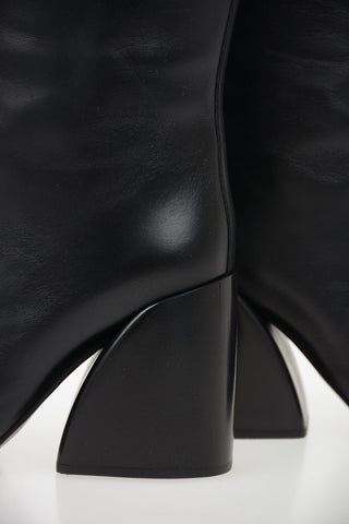 Block Heel Leather Boots 8cm