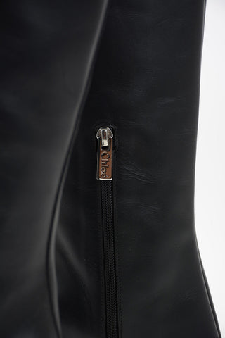 Block Heel Leather Boots 8cm