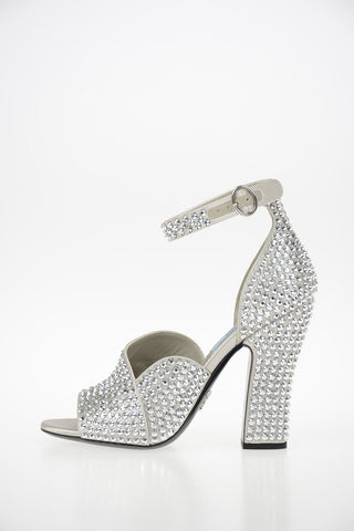Satin Sandals with Jewel Studs Applied 11 cm