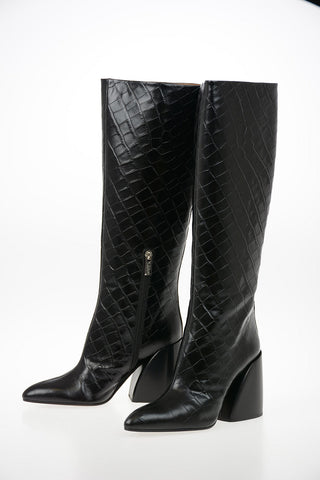 Crocodile Printed Leather Knee Length Boots 8cm
