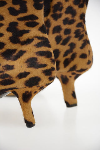 Comma Heel Animal Printed Ponyskin Booties 7cm