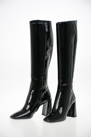 Lacquered Leather Knee Length Boots  9 cm