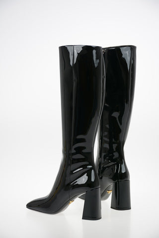 Lacquered Leather Knee Length Boots  9 cm