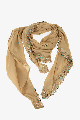 Foulard crochet con ricami in perle 122x62cm