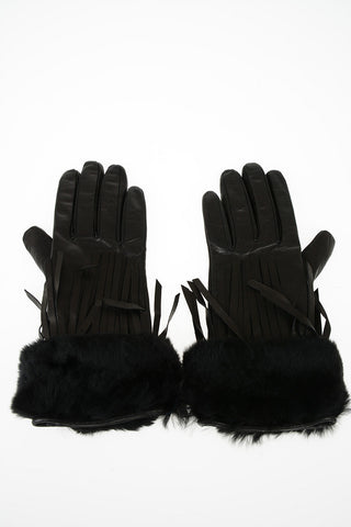 Guanti con frange in pelle e in pelliccia