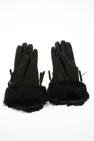 Guanti con frange in pelle e in pelliccia