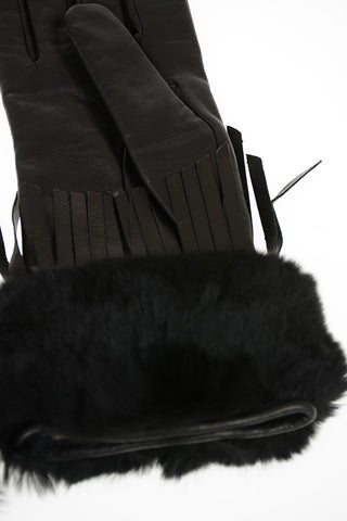 Guanti con frange in pelle e in pelliccia
